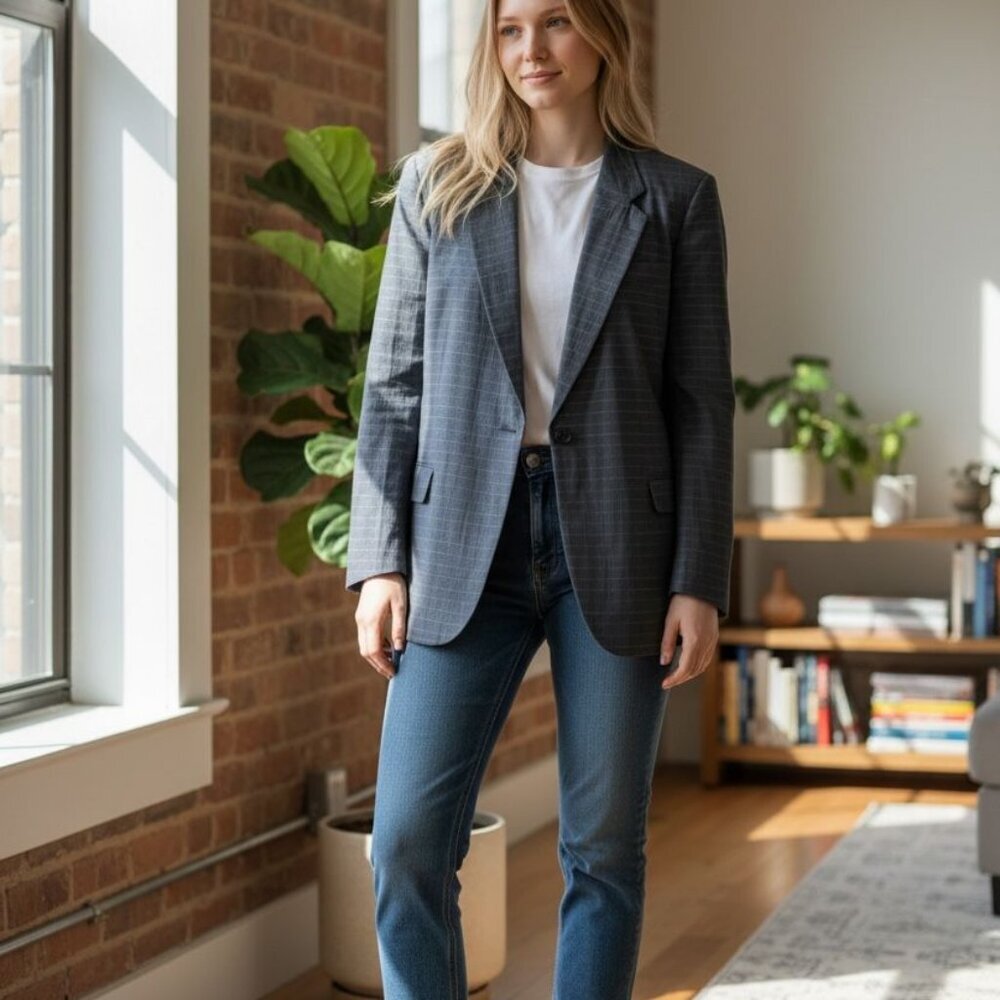 Vintage French Linen Blend Blazer – Navy Pinstripe – Made in France – Large - Picture 7 of 7
